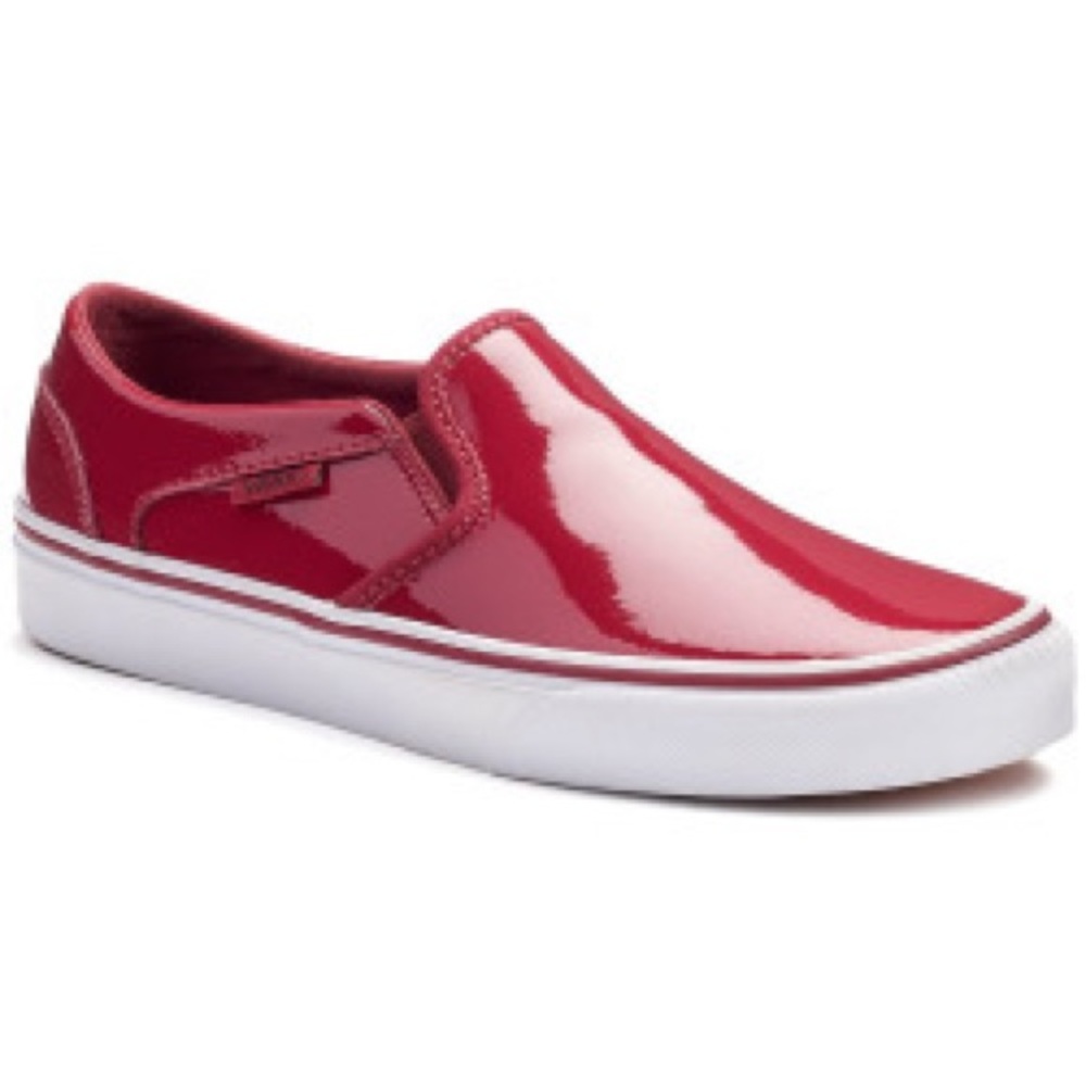 Red Patent Leather Vans Slip-Ons